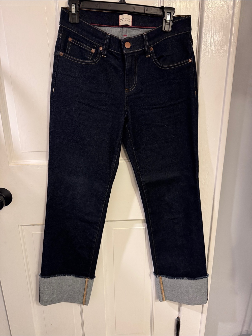 Alice + Olivia Dark Indigo Cropped Cuffed Jeans